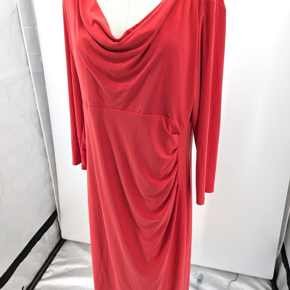 Anne Klein Coral Ruched Sheath Dress Career Cocktail Midi Size 16 - Picture 7 of 8